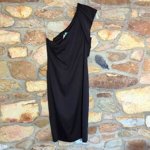 Karlie Satin one shoulder black cocktail dress